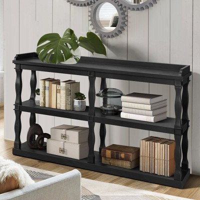 Console Table, with 3-Tier Open Storage Spaces & Roman Column Effect Support Legs, Narrow Sofa Entry Table, for Living Room, Hallway - Black