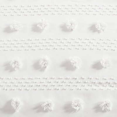 Ivory Twin/Twin XL Clipped Jacquard Duvet Cover Set with Pom Poms