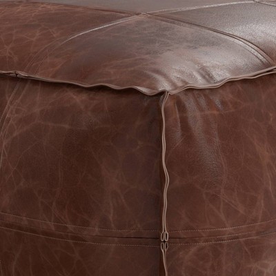 Erving Distressed Brown Leather Square Pouf