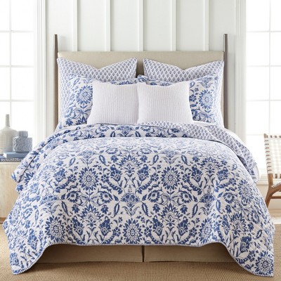 Clara Blue Cotton Euro Shams with Geometric Medallions