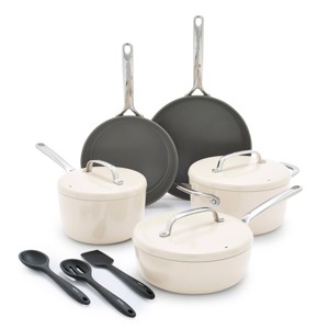 GreenPan GP5 Hard Anodized Healthy Ceramic Nonstick 14pc Cookware Set PFAS Free - Cloud Cream - 1 of 4