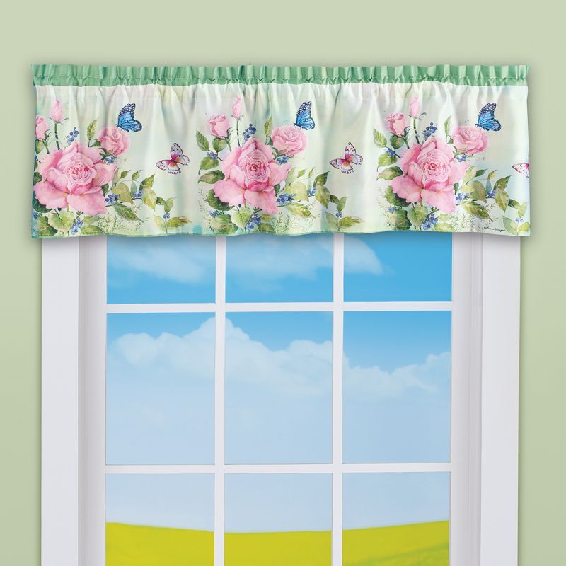 Collections Etc Colorful Butterfly Rose Printed Window Valance 57" WIDE, 2 of 3