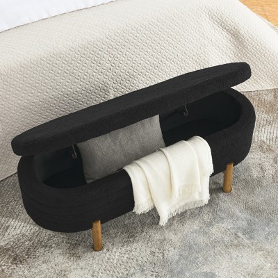 CAVINAS Modern Pull-Open Top Oval Ottoman Bench with Storage,Teddy Storage Ottoman for Living Room,Bedroom