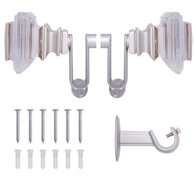Brushed Nickel Adjustable Room Darkening Curtain Rod with Decorative Finials