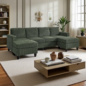101" U-Shaped Sectional Sofa with Ottoman, Removable Cushions - 1 of 4