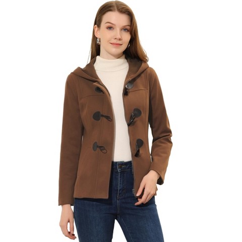 INSPIRE CHIC Women's Casual Winter Outwear Hooded Button Toggle Duffle Coat Small Dark Brown