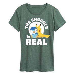 Women's - Pokémon - The Snuggle Is Real Pikachu and Piplup Short Sleeve Graphic T-Shirt - 1 of 4