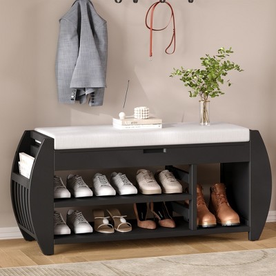 Lycvki 42in. Retro Storage Bench with Cushion and Curved Side Panel