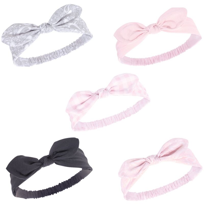 Hudson Baby Infant Girl Cotton and Synthetic Headbands Bundle Set, Flamingo Pink Bandana, 0-24 Months, 3 of 4