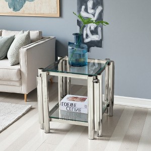 20" Square Steel End Coffee Table with Double Glass Layers - 1 of 4