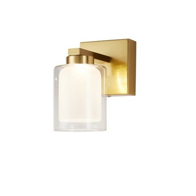 Brass and Clear Glass Dimmable LED Vanity Light