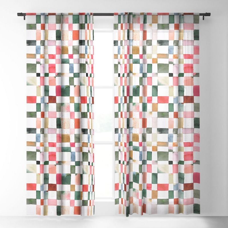 Ninola Design Watercolor Checker Yuletide Single Panel Sheer Window Curtain - Society6, 2 of 7