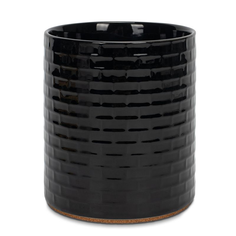 Elanze Designs Embossed Subway Tile Ceramic Stoneware Cork Bottom Kitchen Utensil Holder, Black, 1 of 6