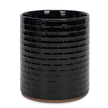 Elanze Designs Embossed Subway Tile Ceramic Stoneware Cork Bottom Kitchen Utensil Holder, Black