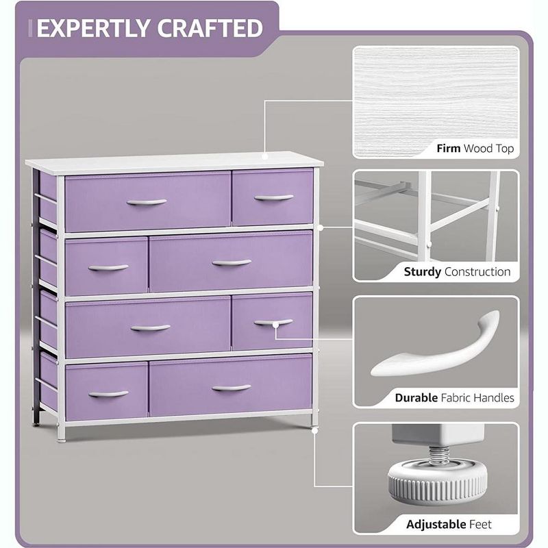 Sorbus Dresser with 8 Drawers - Storage Chest Organizer with Steel Frame, Wood Top, Handles, Fabric Bins, 3 of 7