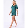 INSPIRE CHIC Women's Short Sleeve V Neck Lounge Set Frill Elastic Waist Pajama Sets - 2 of 4
