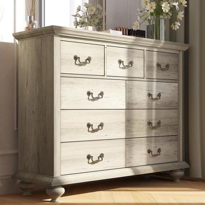 Dresser for Bedroom, Dressers & Chests of Drawers with 9 Wide Drawers, Tall Dresser with Ornately Carved Metal Handles