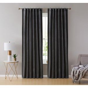 HLC.ME Lopez Velvet Premium Soft Light Filtering Back Tab Rod Pocket Window Treatment Curtain Panels - Set of 2 - 1 of 4