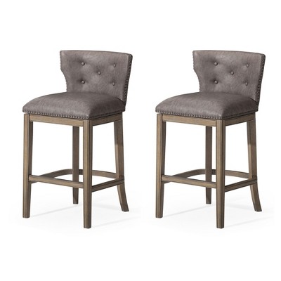 Maven Lane Hugo Low Back Kitchen Stool with Vegan Leather Upholstered Seat, Set of 2