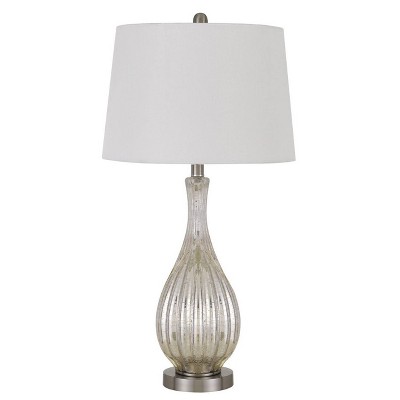 27.5" Goch Crackle Glass Table Lamps with Taper Drum Hardback Shade Brushed Steel - Cal Lighting
