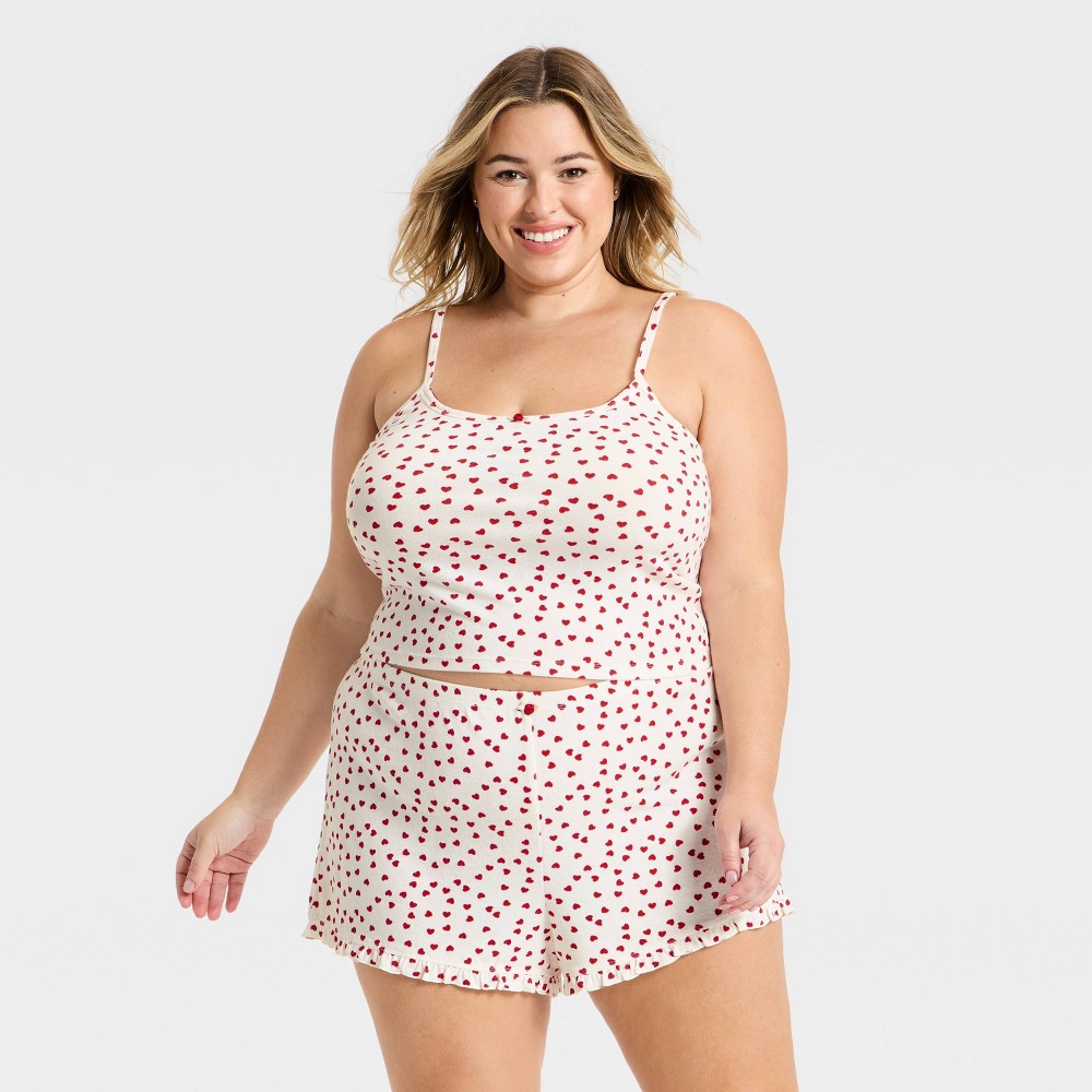 Women's Pointelle Tank Top and Shorts Pajama Set - Wild Fable™ Cream 1X