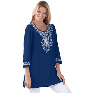 Woman Within Plus Size Embroidered Knit Tunic - 1 of 4
