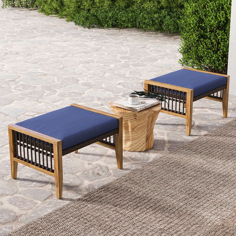 Tangkula 2PCS Acacia Wood Outdoor Patio Ottoman Footstool w/ Removable Cushion, 3 of 11