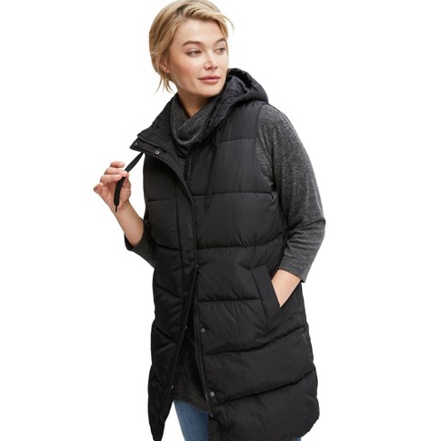 plus size long hooded puffer vest