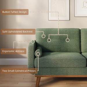 65" Loveseat Sofa, Mid Century Button Tufted Sofa Couch with Wood Legs & Trim - 1 of 4