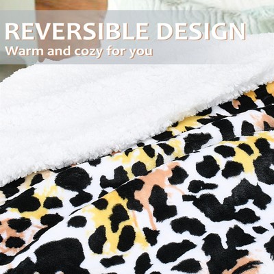 Catalonia Leopard Print Fleece and Sherpa Throw Blanket