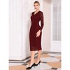 INSPIRE CHIC Women's Floral Lace V Neck Long Sleeve Cocktail Wedding Bodycon Dress - 3 of 4