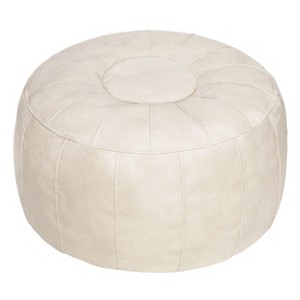 Itopfox Moroccan Storage Pouf Foot Stool Ottoman Seat Handmade Faux Leather Bean Bag Floor Chair Foot Rest for Living Room, Bedroom or Ivory White - 1 of 4