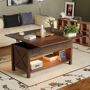 Belord Lift-Top Coffee Table with 4-Way Foldable Tabletop, Farmhouse Coffee Table with Multiple Hidden Storage Compartments for Living Room - 1 of 4