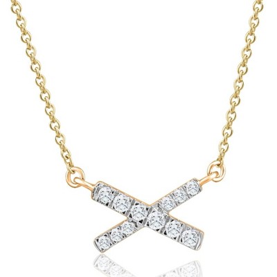 Pompeii3 1/5Ct TW Diamond X Cross Pendant Yellow Gold Women's Necklace 18" Lab Created