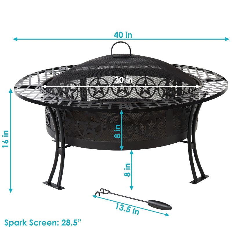 Sunnydaze Outdoor Camping or Backyard Steel Round Four Star Fire Pit Table with Spark Screen - 40" - Black, 4 of 12
