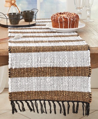 Beige and White Striped Cotton Chindi Table Runner