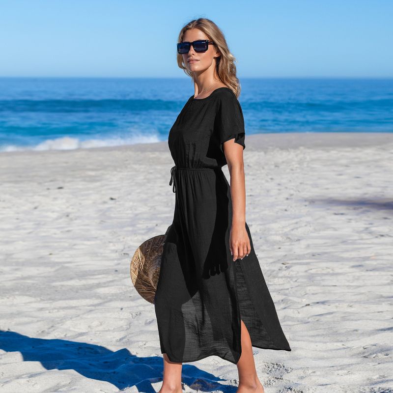Women's Black Short Sleeve Cover-Up Maxi Dress - Cupshe, 2 of 6