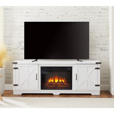 CAVINAS Farmhouse White TV Stand with Storage Cabinets,Barn Design Entertainment Console Table for TV