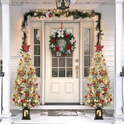 Artificial Christmas Tree, 4.5ft Premium Hinged Pine Tree, Pre-Lit Christmas Tree with Warm White LED Lights for Home, Shops, Party