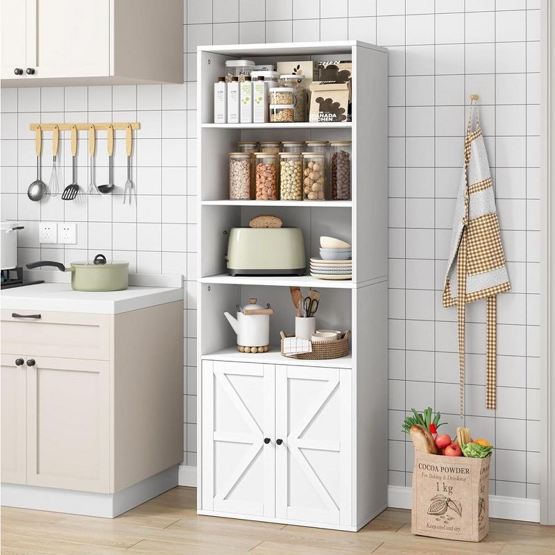 Bookcase with Doors Industrial Bookshelf 11.8in Depth Display Storage Shelves 71.4in Tall White, 1 of 6