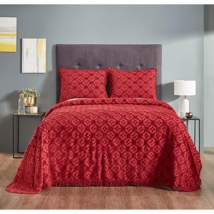 Charleston 100% Cotton Soft & Plush Chenille Tufted Diamond Pattern Unique Luxurious Bedspread & Sham Set, All-Season, Machine Washable Coverlet Set - 1 of 4
