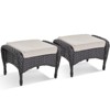 POCASSY Outdoor Ottomans Set of 2 with Cushion, Black Wicker Patio Footrest with All Weather Wicker Rattan and Beige Cushion - 3 of 4