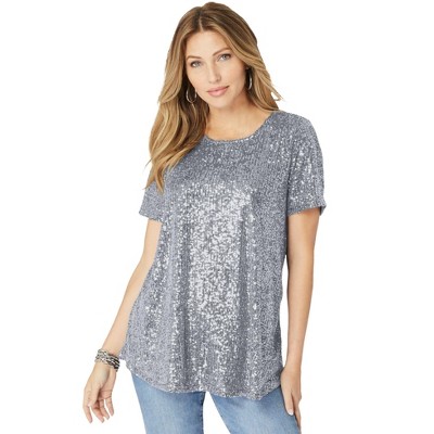 Roaman's Women's Plus Size Sequined Swing Tee