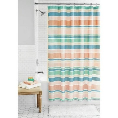 LunaLulinlk 14-Piece Multi Stripe Polyester Shower Curtain Set with Liner, 72" x 72"