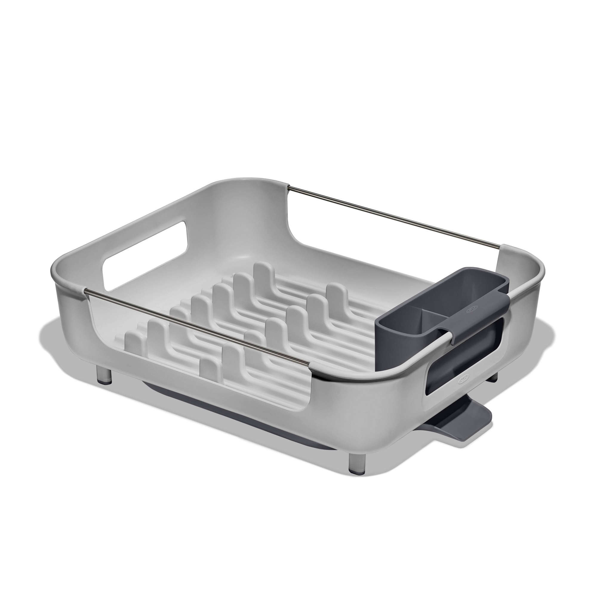 OXO Large Capacity Dish Rack: Gray Freestanding Polypropylene & Stainless Steel Drying Rack for Kitchen