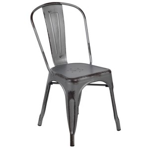 Emma and Oliver Commercial Grade Distressed Colorful Metal Indoor-Outdoor Stackable Chair - 1 of 4