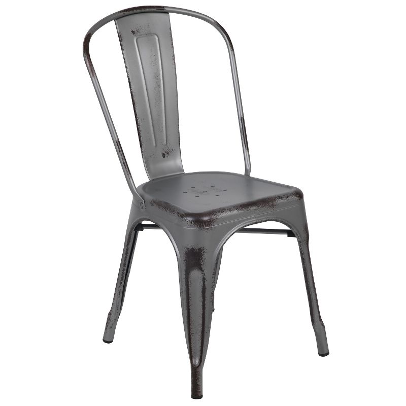 Flash Furniture Commercial Grade Distressed Metal Indoor-Outdoor Stackable Chair, 1 of 13