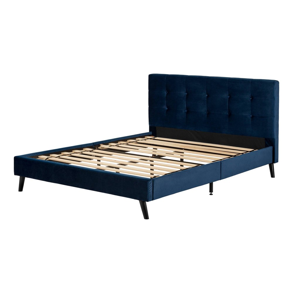 Photos - Bed Frame Queen Maliza Upholstered Complete Platform Bed Navy Blue - South Shore