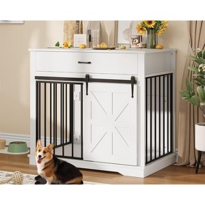 Dog Crate Furniture with Storage Drawer for Large Medium Dogs,Wooden Heavy Duty Dog Kennel with Sliding Door - 1 of 4