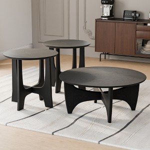 Spassway Round Coffee Table Sets Farmhouse Sofa Side Nesting Tables End Table Set with Wood Natural Finish for Living Room Bedroom Home Office - 1 of 4